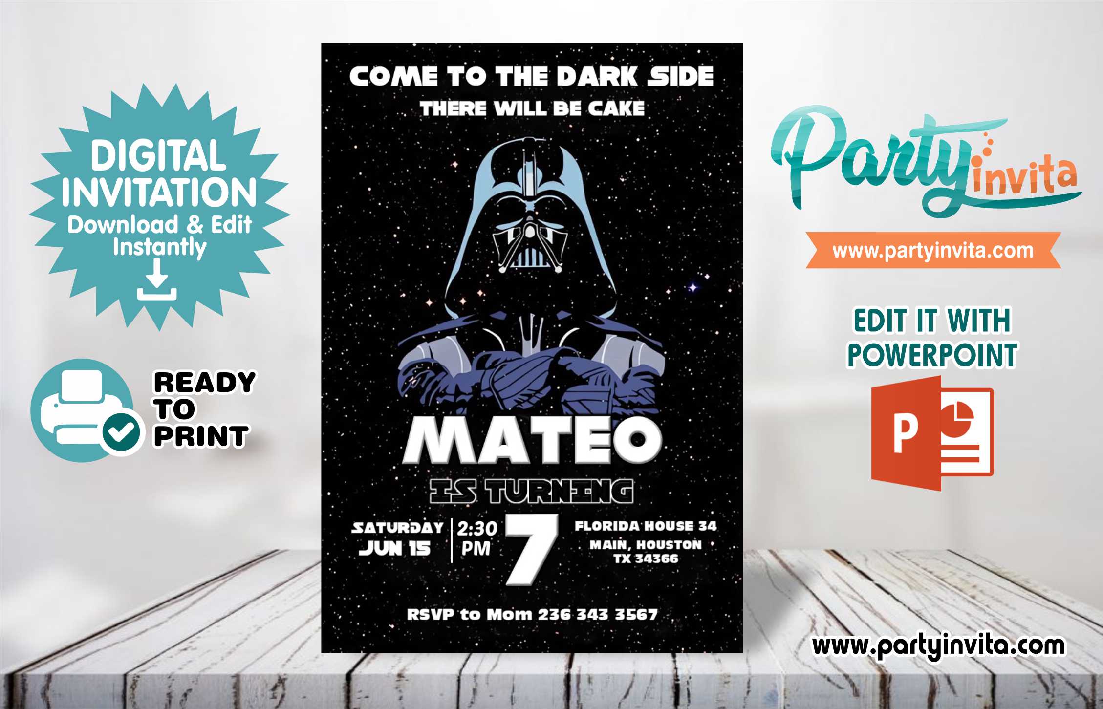 Star Wars Darth Vader Invitation Editable in Powerpoint