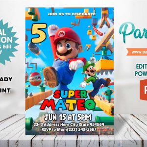 Super Mario Bros Invitation Editable in Powerpoint