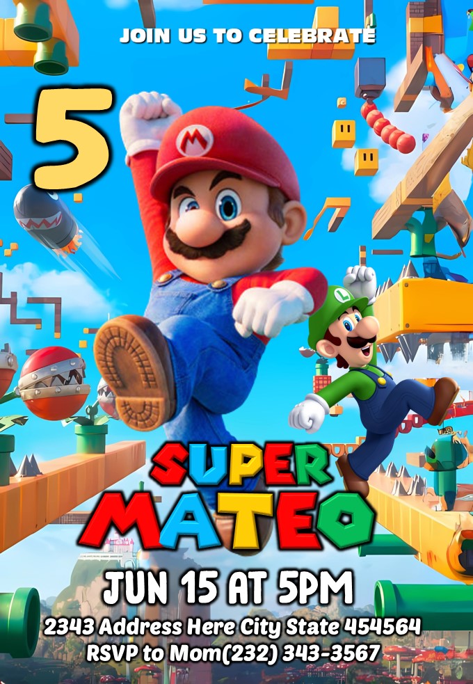 Super Mario Bros Invitation Editable in Powerpoint - Image 2