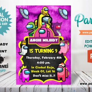 Among Us Girl Invitation Editable in Powerpoint