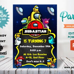 Among Us Invitation Editable in Powerpoint