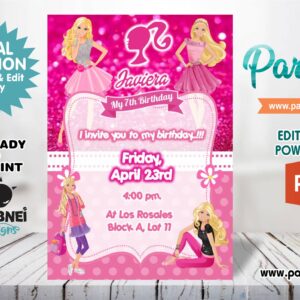 Barbie Invitation Editable in Powerpoint