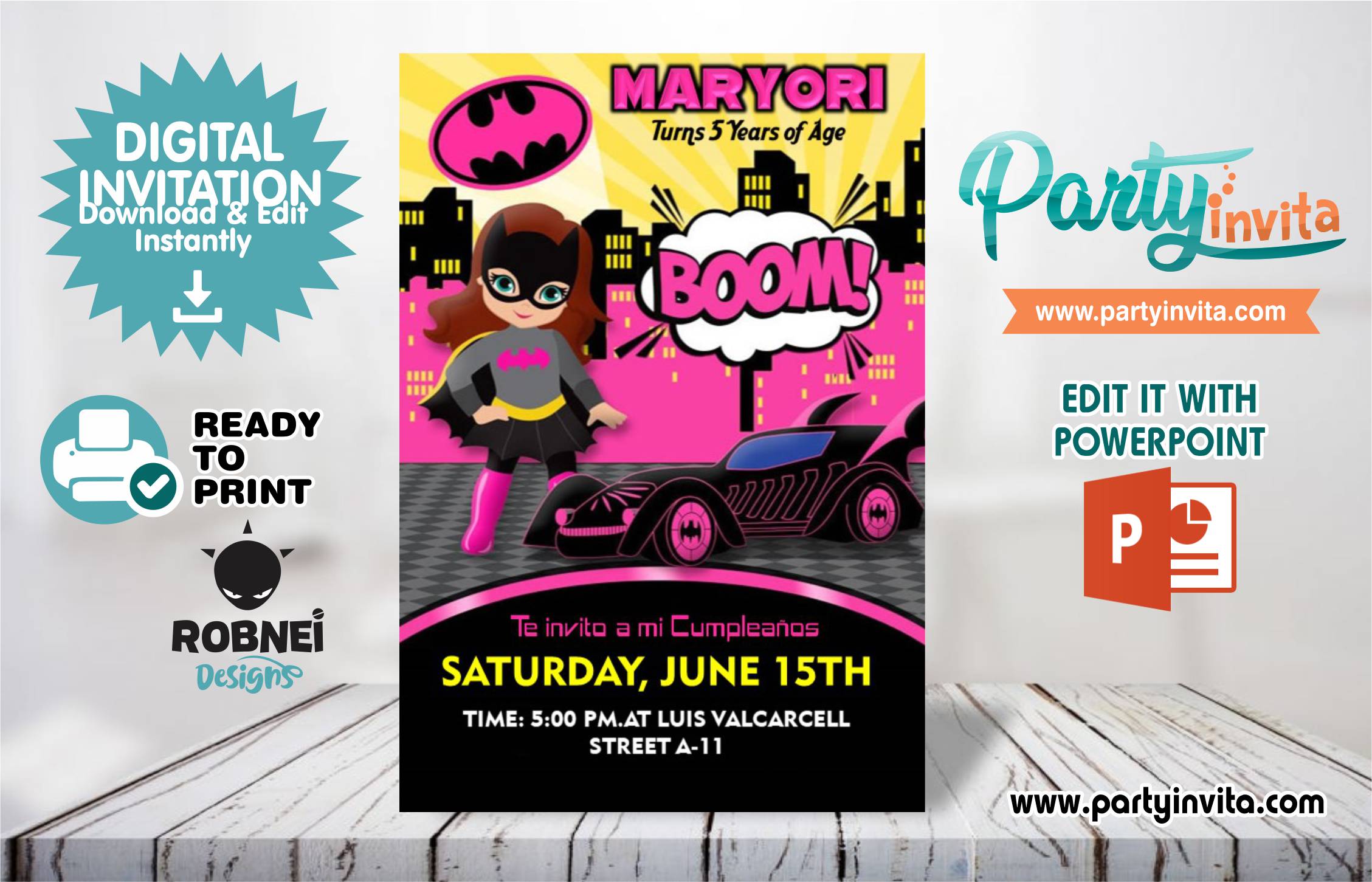 Batman Girl Invitation Editable in Powerpoint