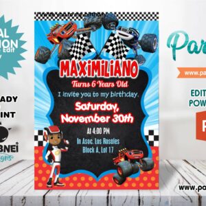 Blaze y los Monster Machines Invitation Editable in Powerpoint