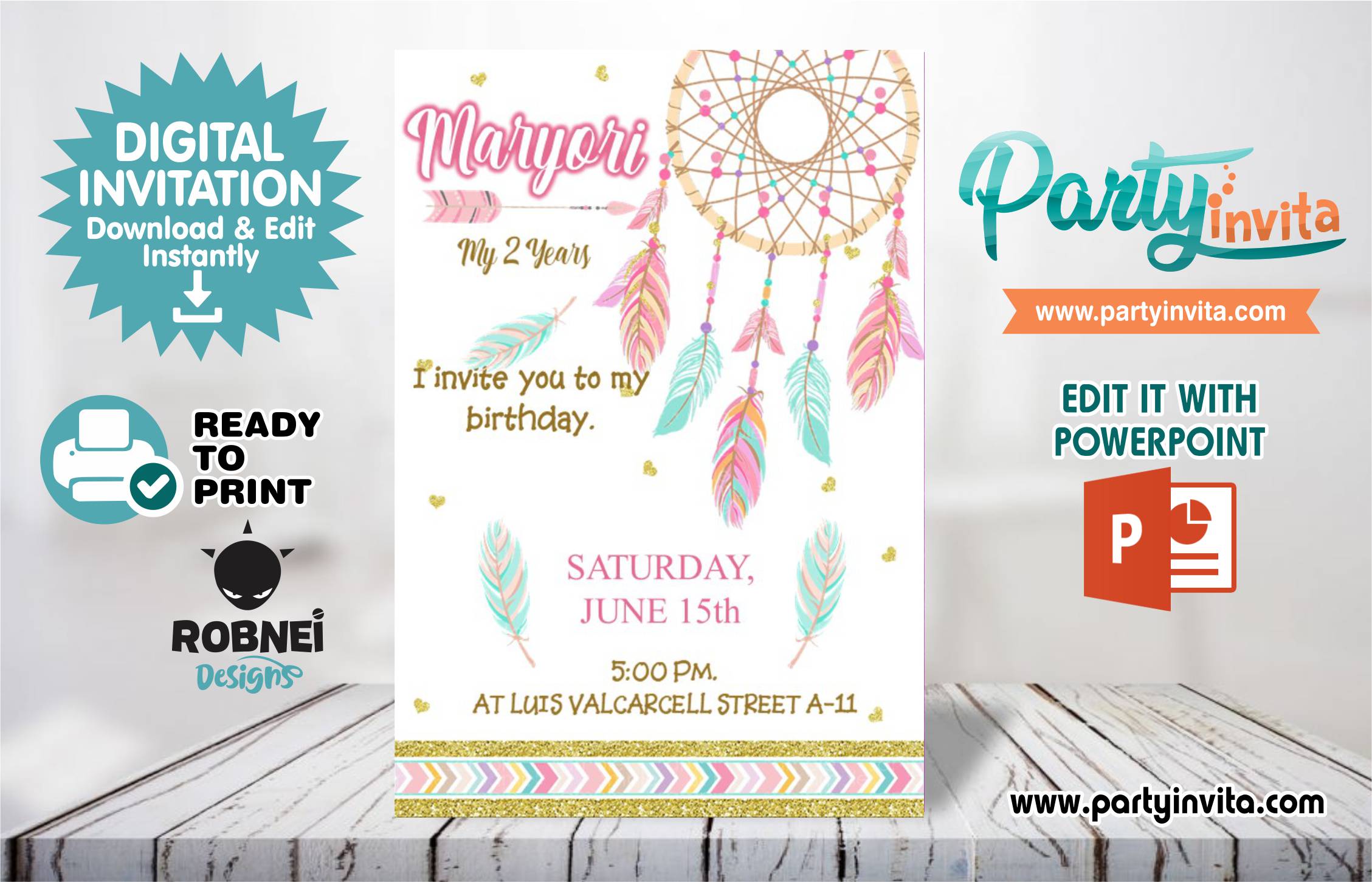 Dream Catcher Invitation Editable in Powerpoint