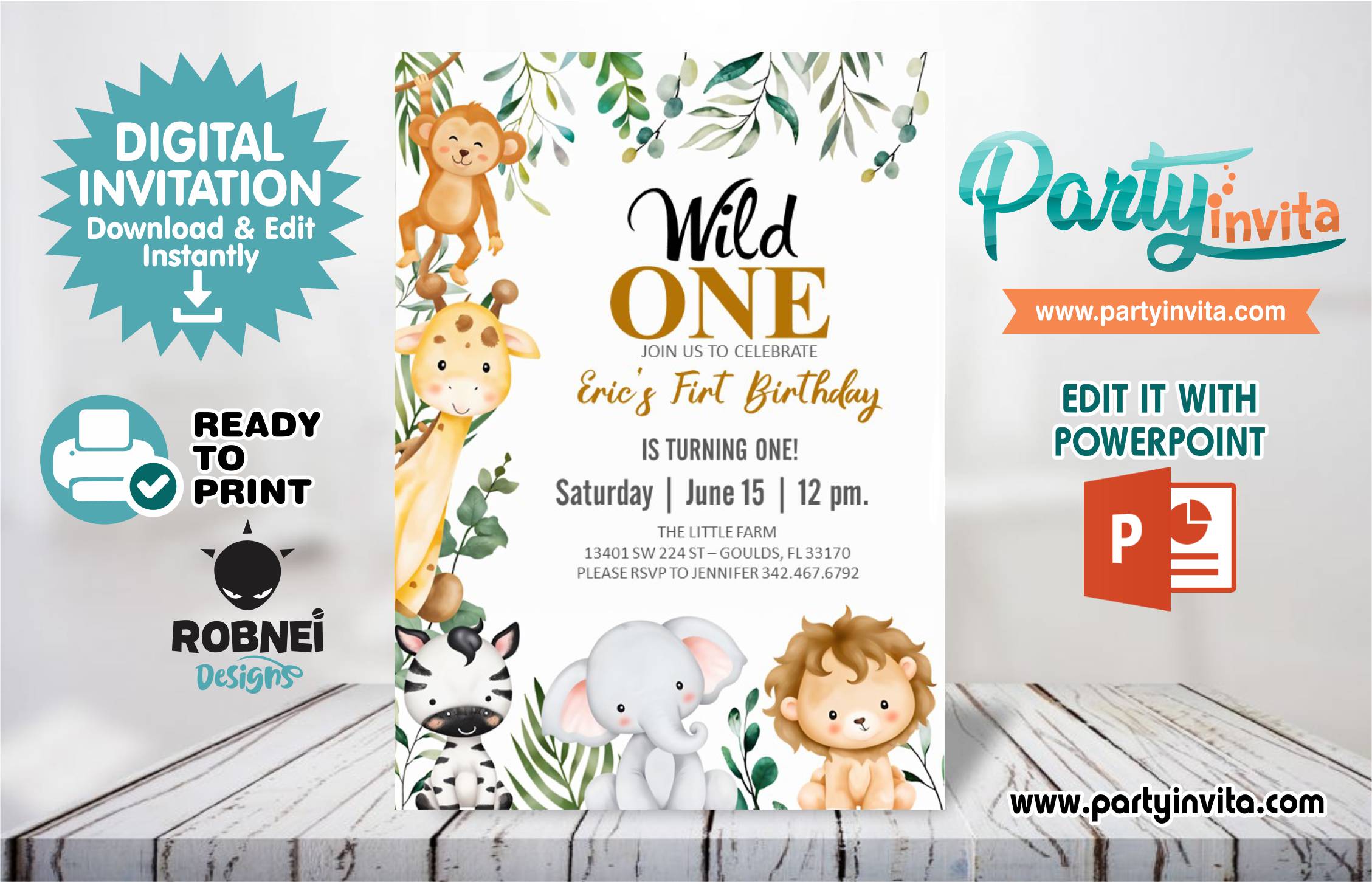 Safari Invitation Editable in Powerpoint