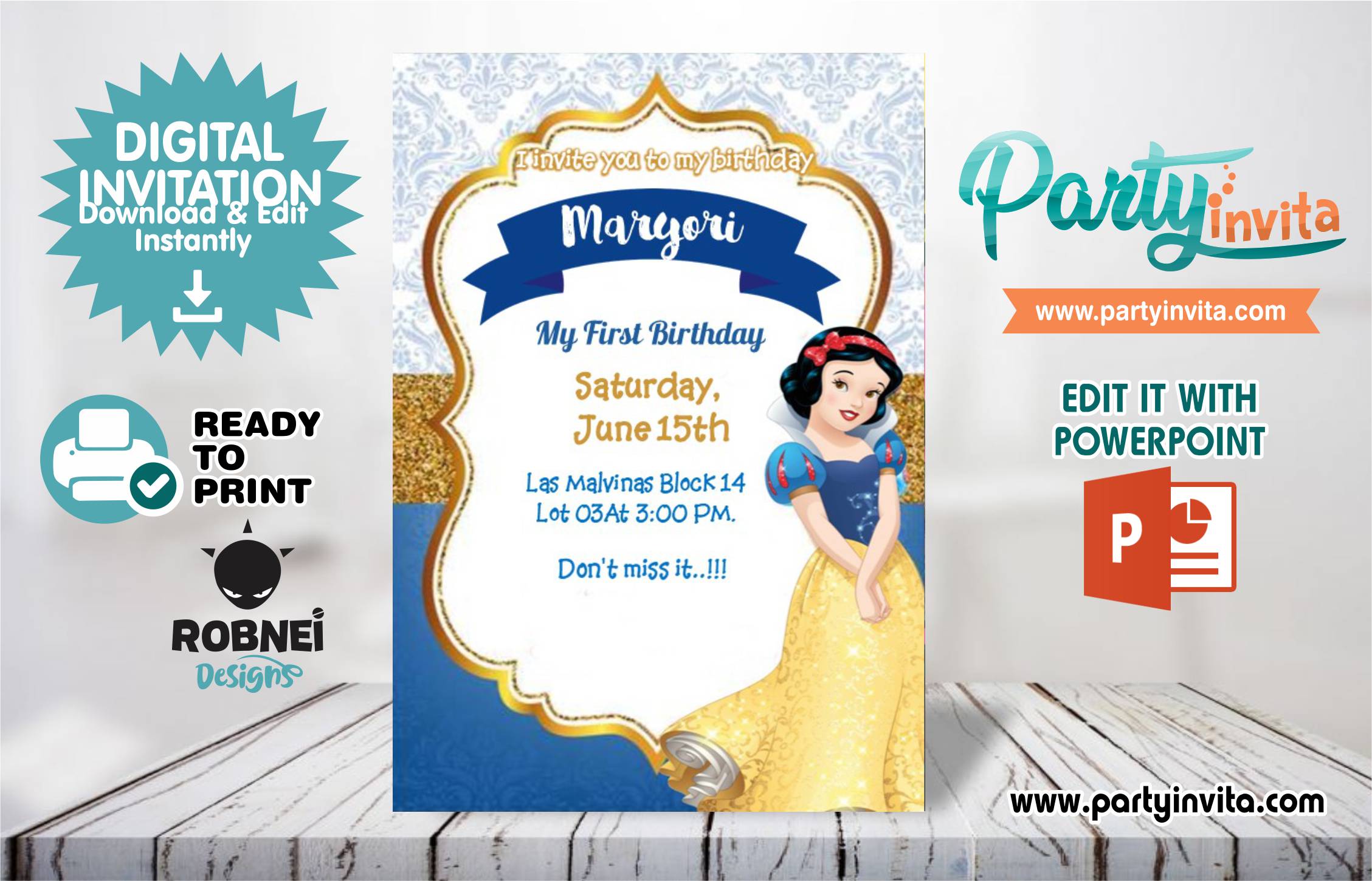 Snow White Invitation Editable in Powerpoint