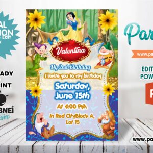 Snow White and the Seven Dwarfs Invitation Editable in Powerpoint