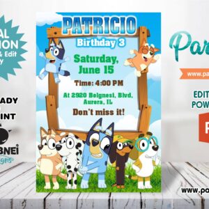 Bluey Invitation Editable in Powerpoint
