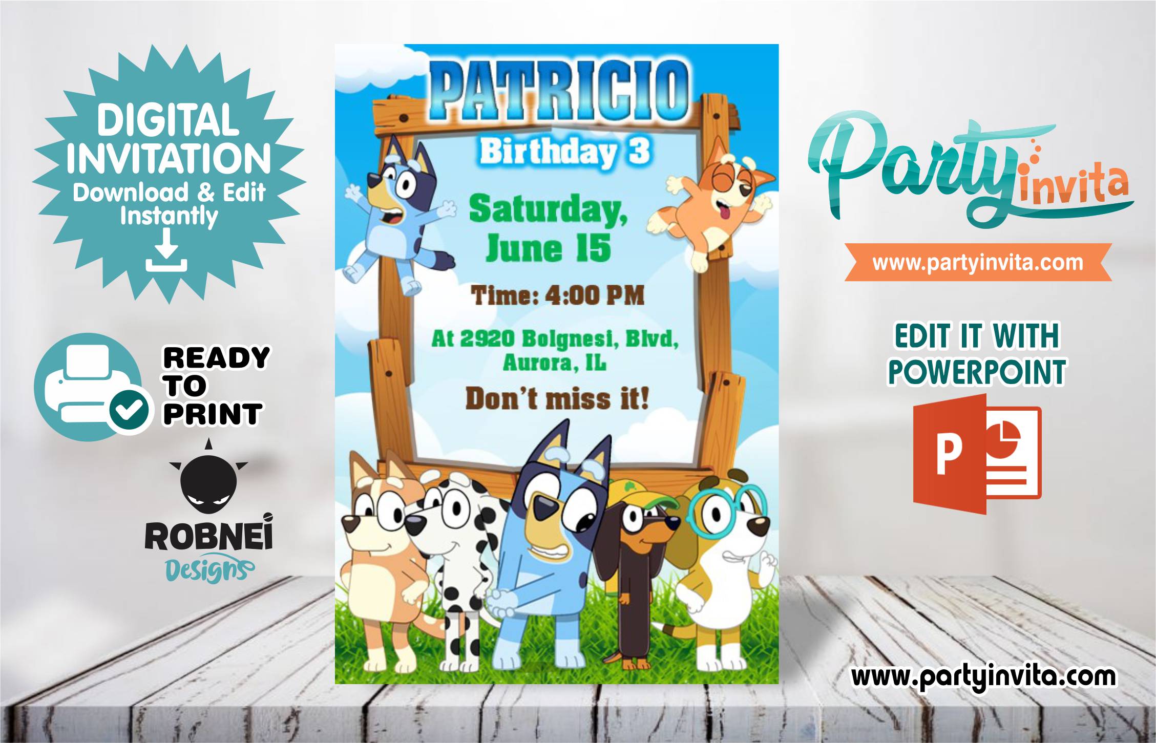 Bluey Invitation Editable in Powerpoint