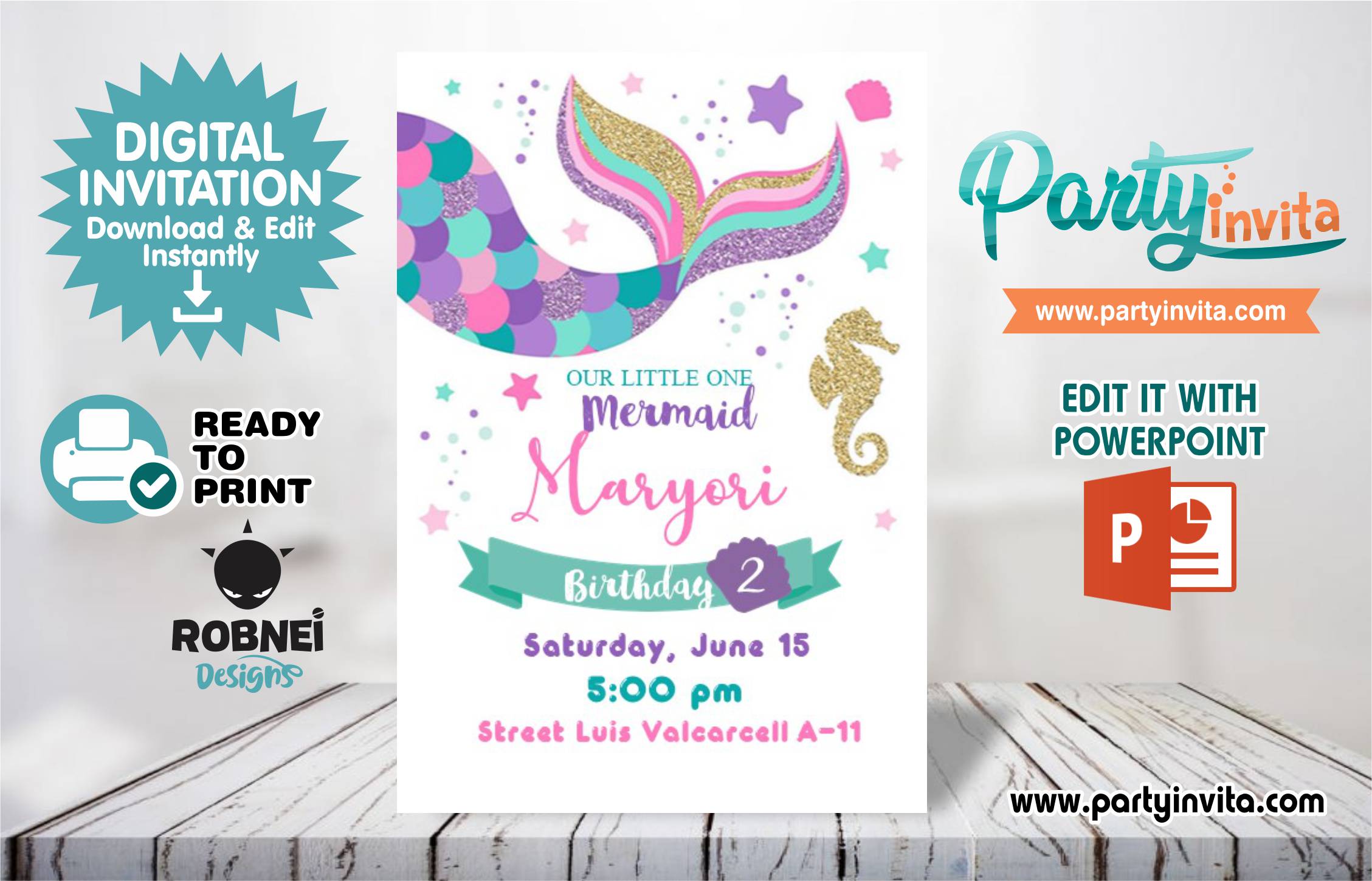 Cola de Sirena Invitation Editable in Powerpoint