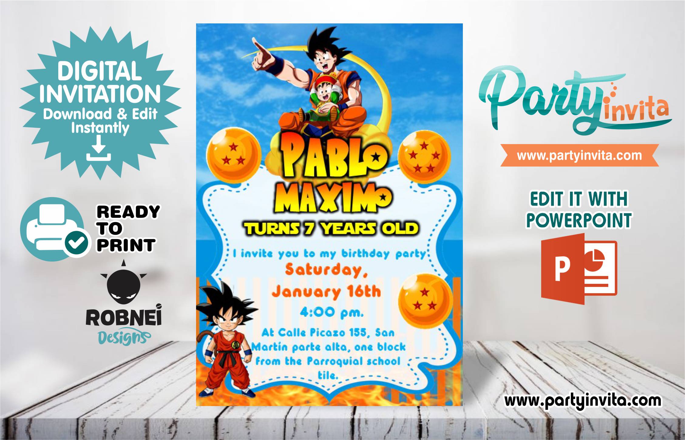 Dragon Ball 2 Invitation Editable in Powerpoint