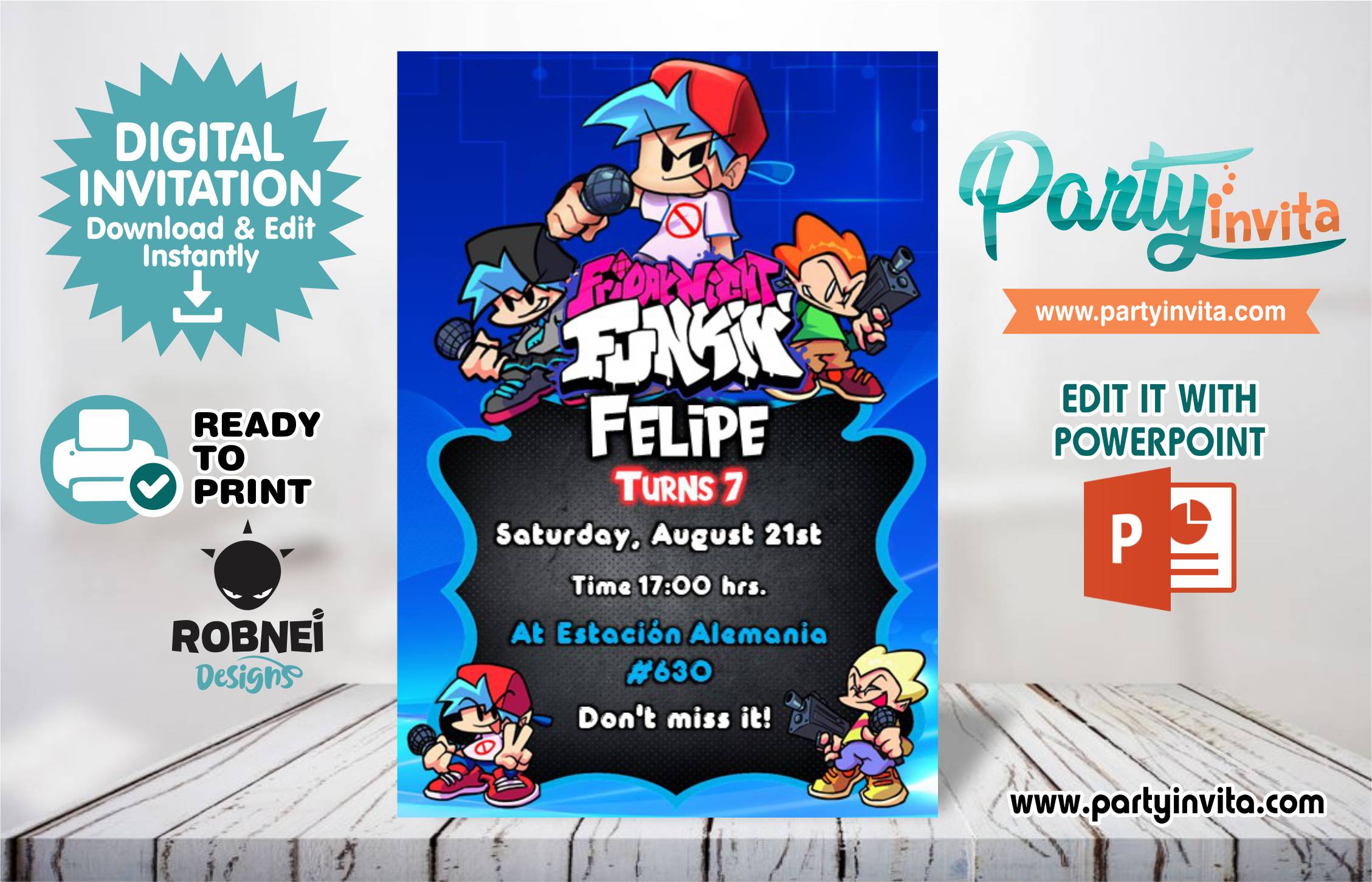 Friday Night Funkin Invitation Editable in Powerpoint