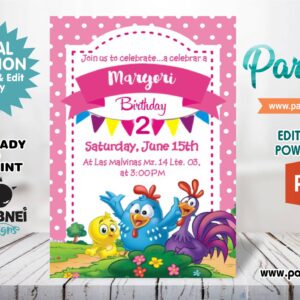 Little Painted Hen Girl Invitation Editable in Powerpoint