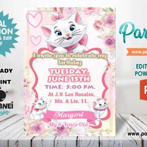 Marie Cat Invitation Editable in Powerpoint