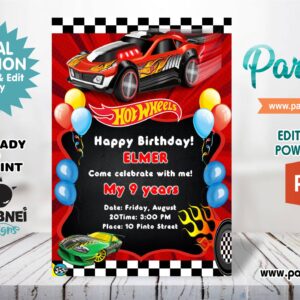 Hot Wheels Invitation Editable in Powerpoint