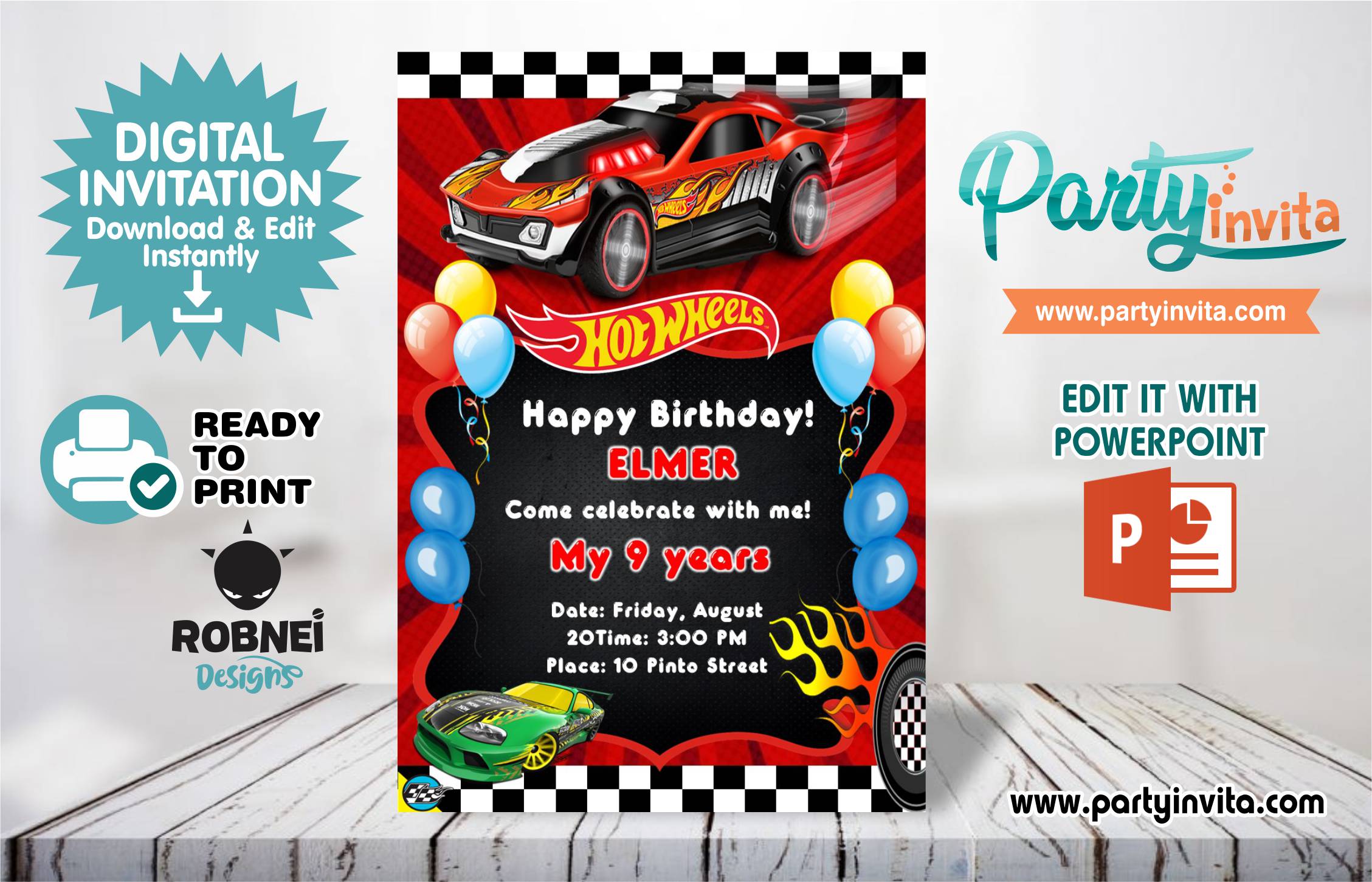 Hot Wheels Invitation Editable in Powerpoint