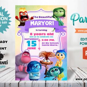 Inside Out 2 Invitation Editable in Powerpoint