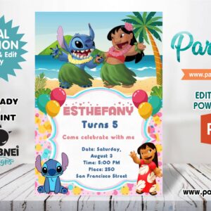Lilo and Stitch Invitation Editable in Powerpoint