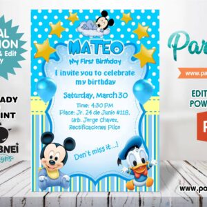 Mickey Baby Invitation Editable in Powerpoint