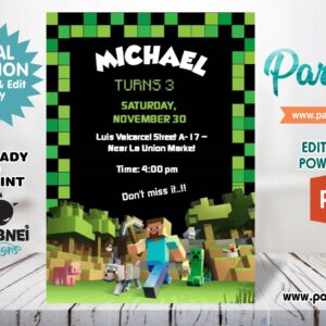 Minecraft Invitation Editable in Powerpoint