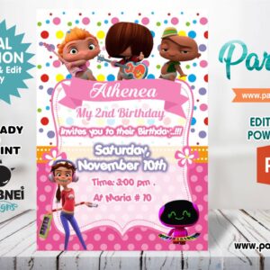 Mini Power Rockers Girl Invitation Editable in Powerpoint