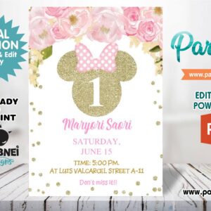 Minnie Gold Invitation Editable in Powerpoint