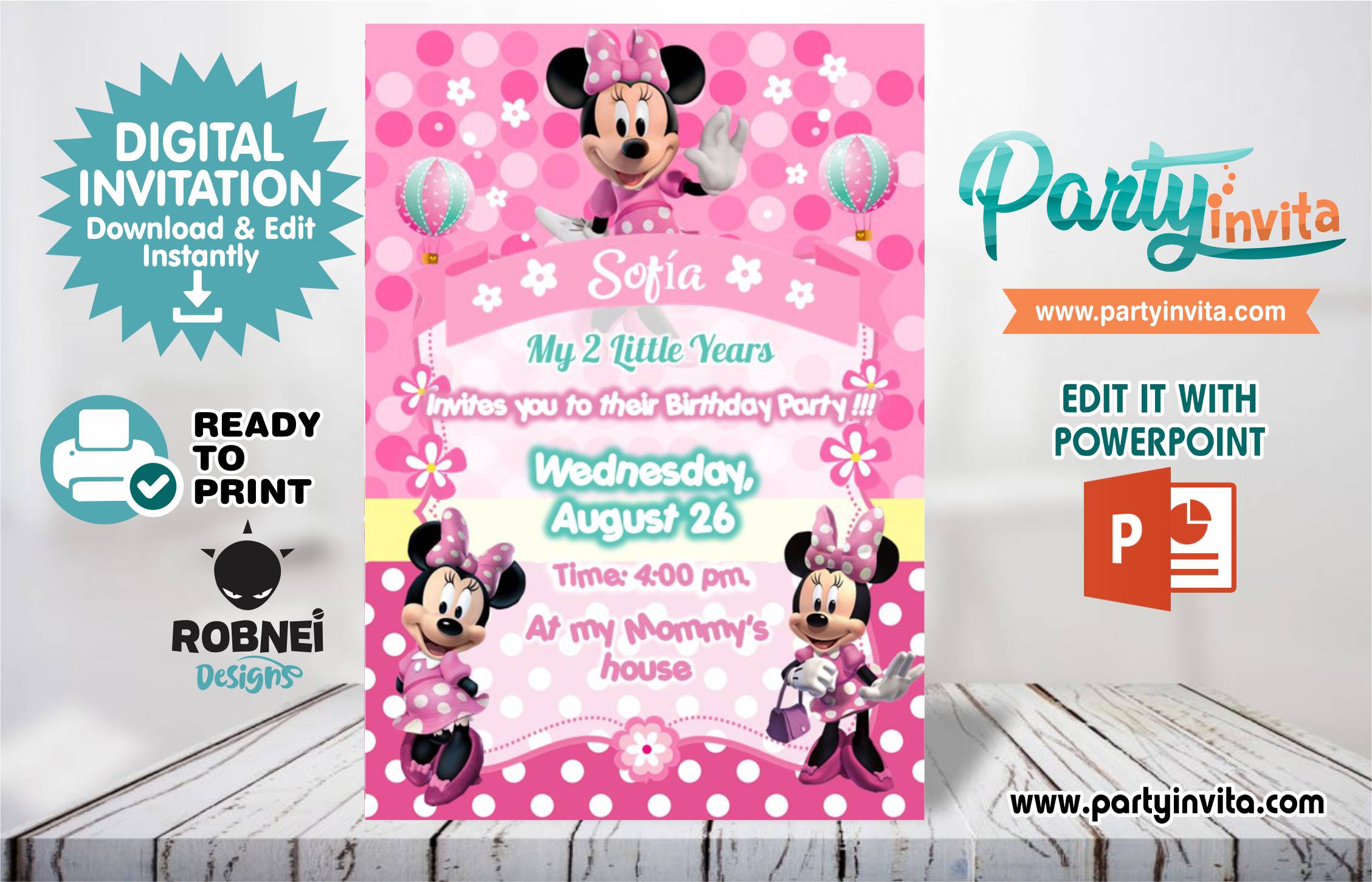 Minnie Mouse Invitation Editable in Powerpoint