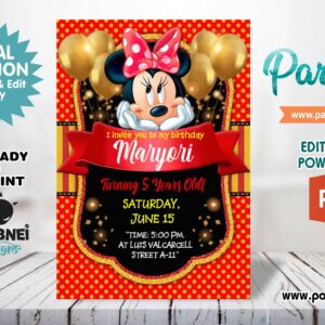 Minnie Mouse Red Invitation Editable in Powerpoint