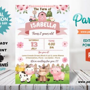 Pink Animal Farm Invitation Editable in Powerpoint