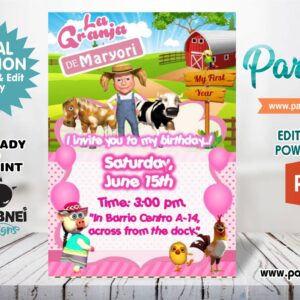 The Farm of Zenón Girl Invitation Editable in Powerpoint