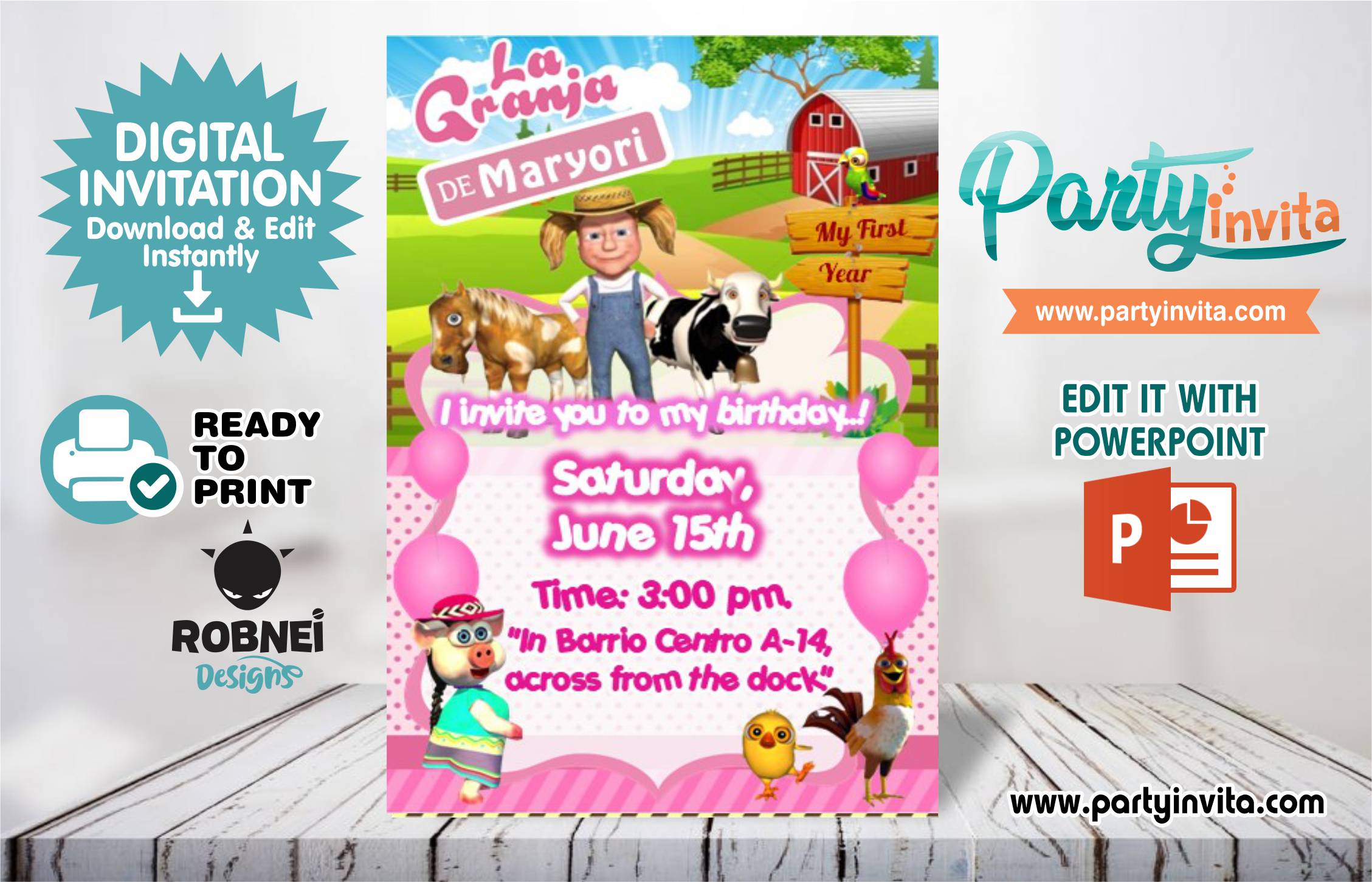 The Farm of Zenón Girl Invitation Editable in Powerpoint